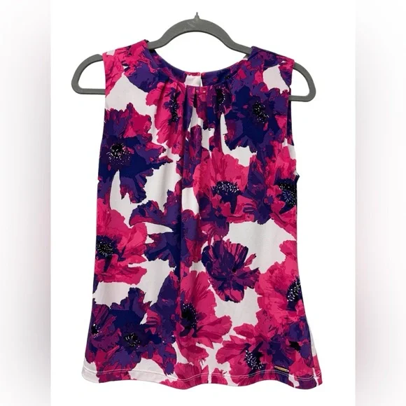 Calvin Klein sleeveless blouse top, floral, pink purple, women's small - Picture 1 of 6